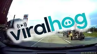 Pickup Truck Tips Over After Trailer Jackknifes || ViralHog
