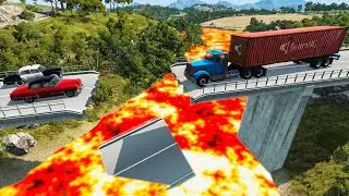 Cars vs Broken Bridge But The Floor is Lava 🔥 — BeamNG.Drive — Rescind Gaming