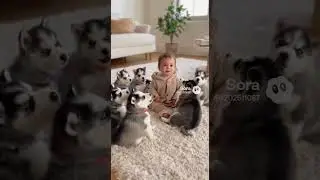 Baby and 8 Husky Puppies Talk in Barks! 🐾💬 (AI Family Short)
