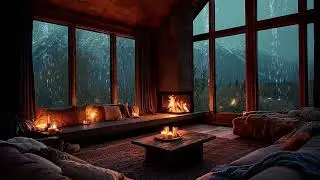Rain and crackling fire sounds cozy cabin ambience for peaceful night sleep