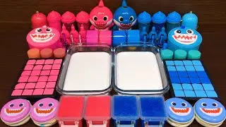BABY SHARK PINK vs BLUE!! Mixing Random Things into GLOSSY SLIME!!! Satisfying Video #70