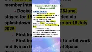 Shubhanshu Shukla&rsquo;s Return - ISS Experiments 2025,#tnpsc,#group1,#group2,#group4