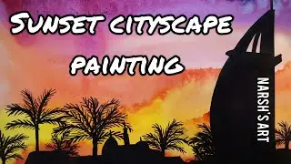 Paint a sunset cityscape - beginner painting step by step
