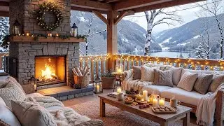Winter Lakeside Porch with Fireplace Ambience ⛄🔥 Relaxing Piano Instrumental Music for Deep Focus