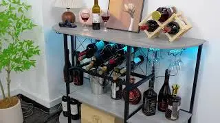 Unikito 4-Tier Metal Coffee Bar Cabinet with Outlet and LED Light