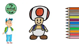 How to Draw Toad (from Super Mario) - Easy drawing, painting and coloring for kids