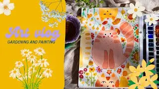 slow living & art journaling: watercolour cat + sunny garden routine