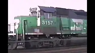 BN Racetrack.. 3/8/92. GP50 leads a westbound freight. E9 double-header.