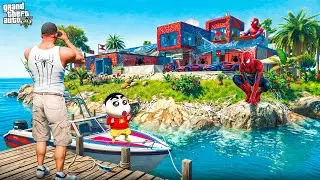 Franklin & Shinchan Found SPIDER-MAN&rsquo;s Hidden Island Mansion 😱🕷️ | GTA 5 Malayalam