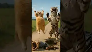 tiger and cat party #viral #cowcartoon #facts #tiger #cat #cow