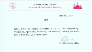 KEA: UGCET Option Entry 2021 Date Extended | Engineering, Architecture, Agriculture | Edunews Ktaka