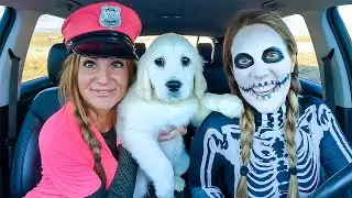 Skeleton Pranks Police and Golden Retriever Puppy - Puppy&rsquo;s First Bath!