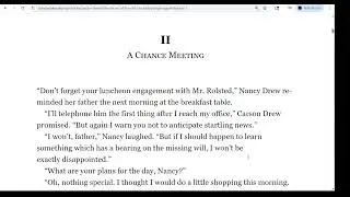 Read Aloud - Nancy Drew - The Secret of the Old Clock - ch II: A Chance Meeting