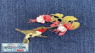 Hummingbird Applique Patch Embroidered Fuchsia Flowers & Bird Badge 3 5 8