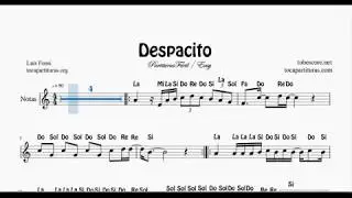 Despacito Partitura Fácil con Notas en letra Flauta Violin Oboe