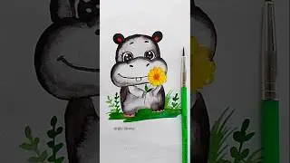 Easy Cute Hippo painting #art #artist #shorts #shortsfeed #shortsviral #easy #beginers #shortvideo