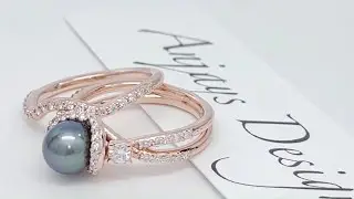 Black Pearl Engagement Rings, 14kt White Gold Wedding Ring, Engagement Ring ABP146