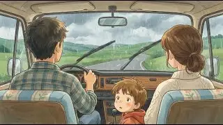 Rainy Season Family Road Trip in Cozy Home Van | Ghibli Style ASMR