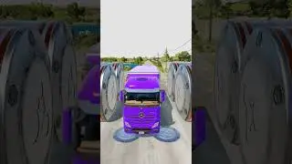 Mix Colourful City Buses & Cargo & Flatbed Trucks vs Bollards Crash #shorts #beamng #crash