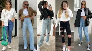 MODA outfits JUVENILES CASUALES BASICOS con JEANS en TENDENCIA 2022 JEANS de MODA