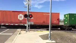 Union Pacific ZBRLC Stack Train Crossing Then Stopping On W El Camino Ave 60FPS Version (Reupload)