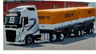 Skins Volvo FH Branco Com Faixas Exclusivas no Bitrem