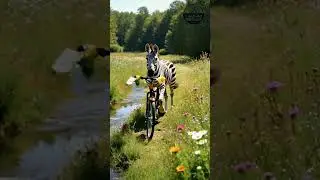 Zebra is riding the bycycle