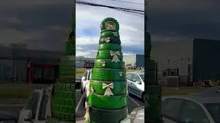 Creative Christmas Tree Made from Recycled Tires | Eco-Friendly Holiday Fun