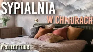 Sypialnia z zielonym ł&oacute;żkiem i tapetą w chmury - Project Tour #28