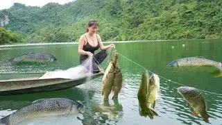 Massive Fish Caught in Crystal Clear Lake | Relaxing Nature Fishing Video #villagelife 
