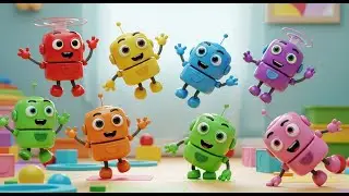 Siete pequeños robots de juguete hacen bip bip | Canción infantil para niños