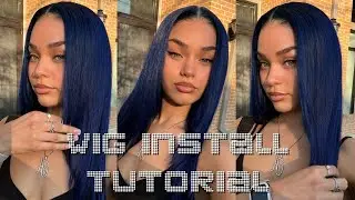 Eullair Dark Blue Straight Wig Install & Styling Tutorial 26