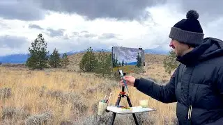 Plein Air Painting Gouache Impressionism Art - Sage Mountain Landscape - Montana - Joe G Paintings