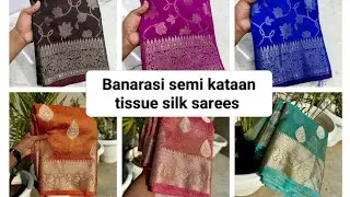 Banarasi semi kataan tissue silk sarees #saree #banarasi #silk #tissue #cotton #partyware