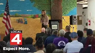 Local 4's Erika Erickson talks to postal workers about food drive initiative in Metro Detroit