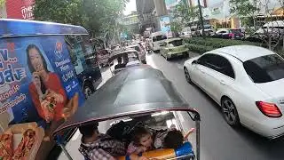 Tuktuk ride through Bangkok rush hour traffic to Lumpini Park