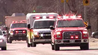3 Fire Trucks, Ambulance & Police Responding to Crash