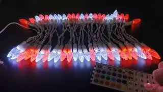 RGB C6 Christmas String Lights with Remote Control on White Wire