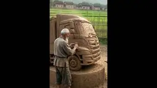 father and son made hino truck with mud in the field