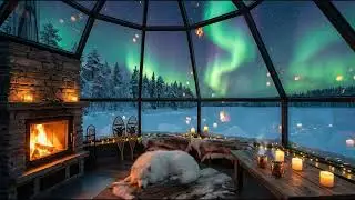 Fireplace Sounds for Sleep (3 Hours) | Cozy Winter Igloo + Aurora Borealis Ambience