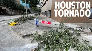 TORNADO & HURRICANE WINDS HIT HOUSTON | Skyscraper windows blown out | Bike ride perspective