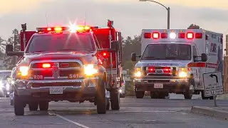 *Dual Horn* Redondo Beach Fire Dept. Squad 61 & AMR Ambulance Transporting 