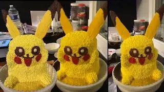 Making a Pikachu birthday cake with marinated roasted pork and other dishes including roasted lam...