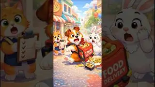 The Puppy Delivery That Almost Went Wrong 🐶🍔 #shorts #viralshorts #cartoon #puppies #rabbit #cat