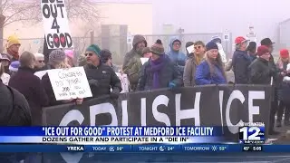 Dozens gathered outside the Medford ICE facility to protest on Tuesday