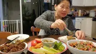 EATING RICE W/CHILI PASTE, DEER MEAT CURRY, VEGGIES #eating #mukbang