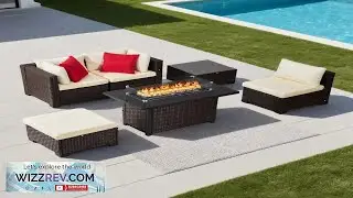 VEVOR 6 Piece Outdoor Patio Furniture Set Wicker Rattan Outdoor Sectional Conversation Set