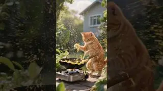 Funny AI Cat Video: Cat Cooks Vegetables  #shorts