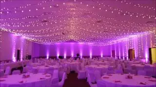AAD Shrine wedding,  bistro and magenta up lighting by Duluth Event Lighting