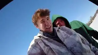 Ice fishing island lake for the first time 
